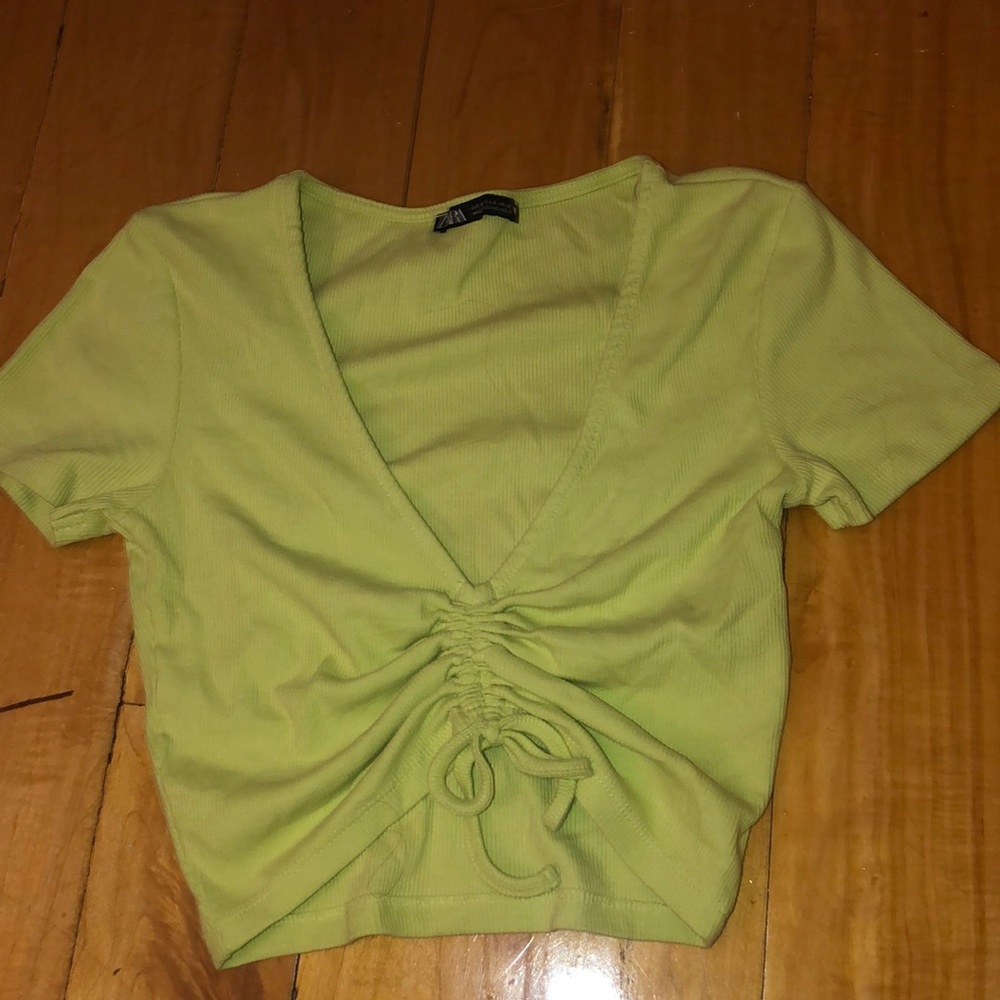 Zara scrunched shirt. Bright green. Perfect condition.